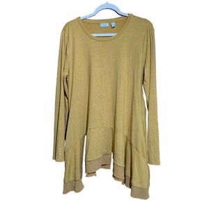 LOGO By Lori Goldstein Size Large Yellow Asymetrical Stretch Blouse Top